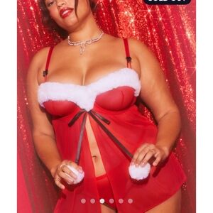Adore Me Claussine Unlined Babydoll Mrs. Clause Negligee Red Size 44G